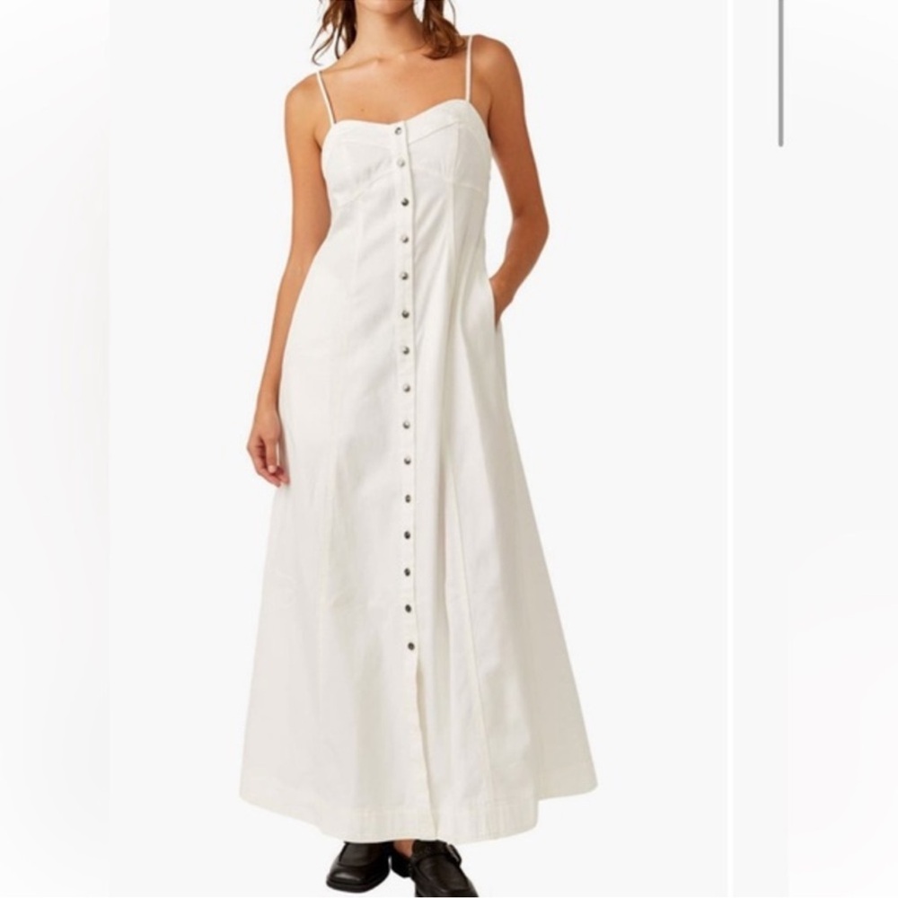 Free People White Button-Front Maxi Dress